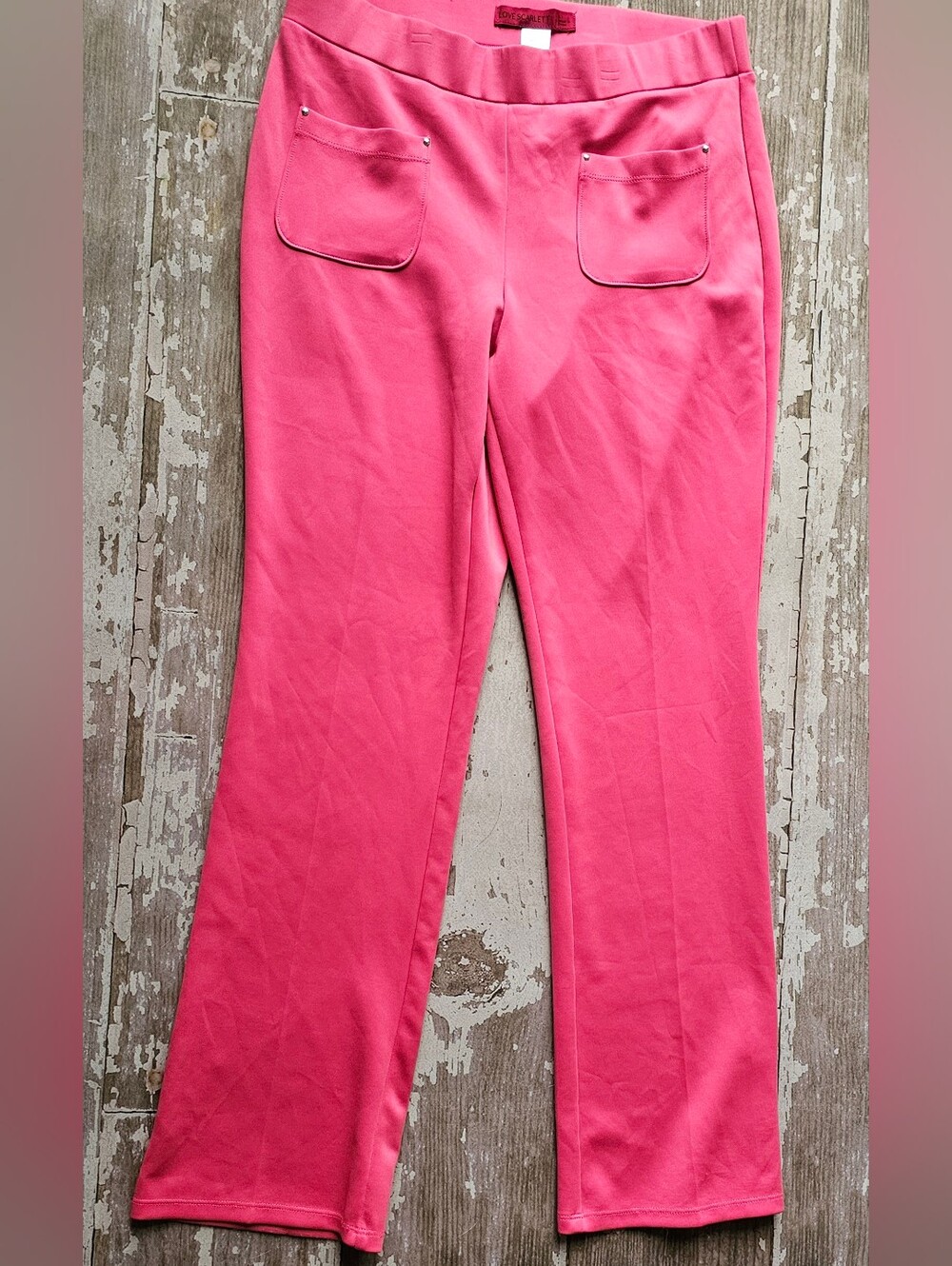 Scarlett Bright Pink Straight-Leg Pants with Front Patch Pockets Size Large